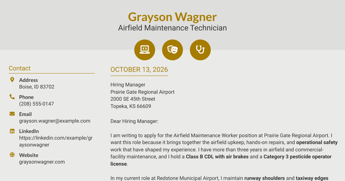 7 Airfield Maintenance Worker Cover Letter Templates with Example