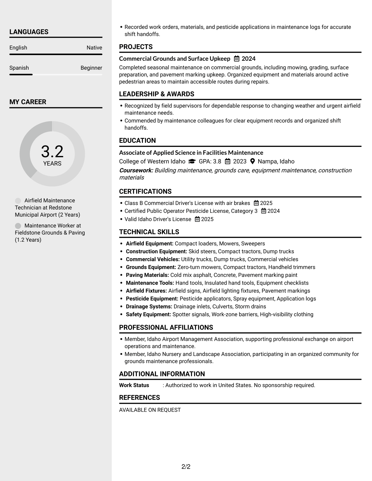 Resume Example Page 2