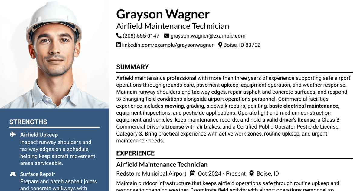 7 Airfield Maintenance Worker Resume Templates with Example