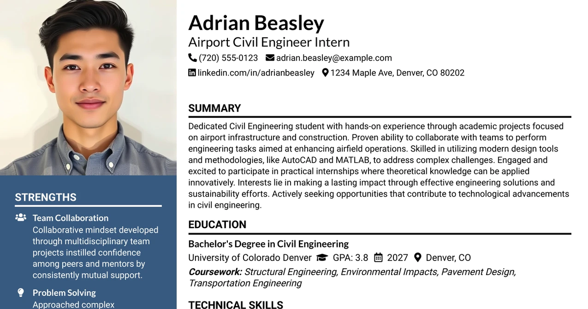 33 Airport Civil Engineer Intern Resume Templates with Example 2026 (ATS-Optimized)