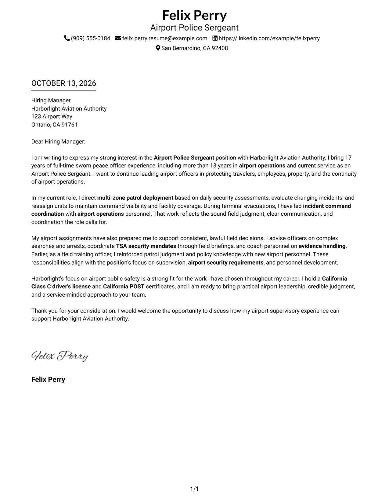 Cover Letter Example Page 1