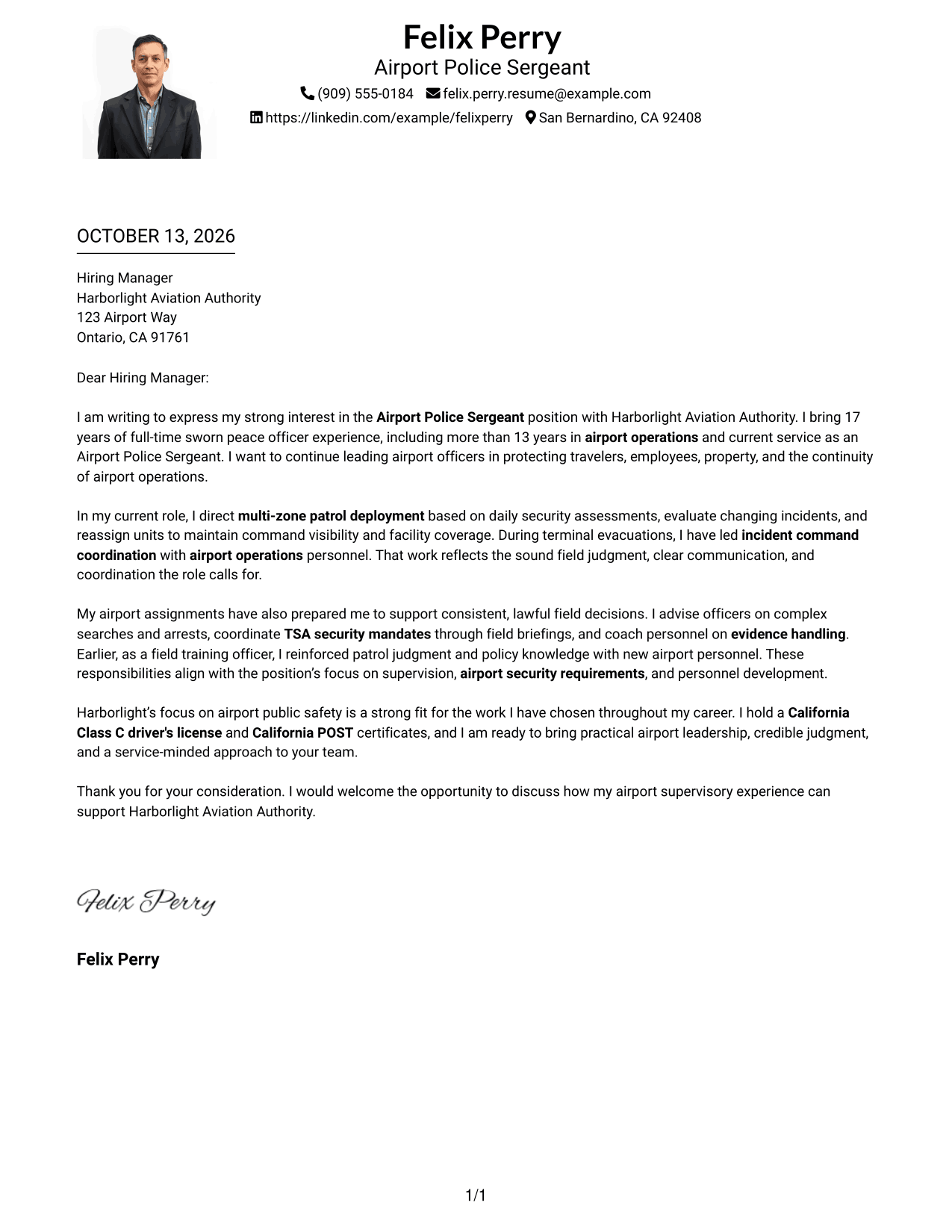 Cover Letter Example Page 1