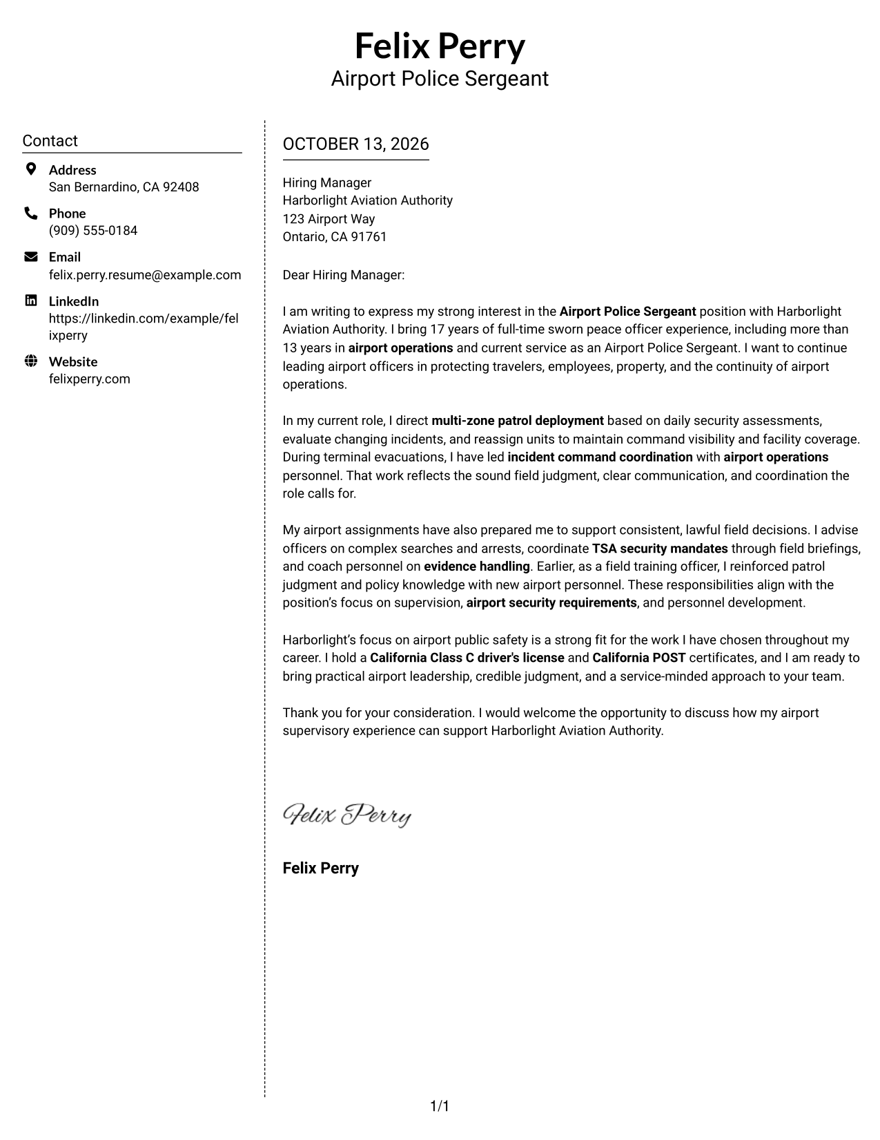 Cover Letter Example Page 1