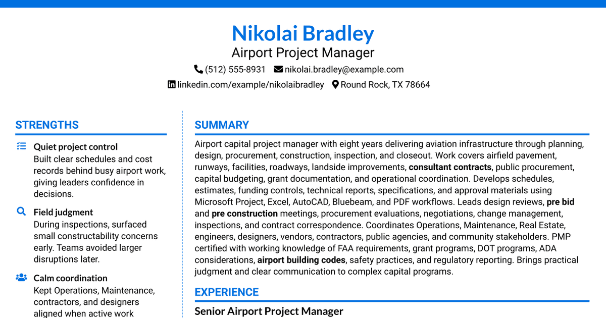 7 Airport Project Manager Resume Templates with Example