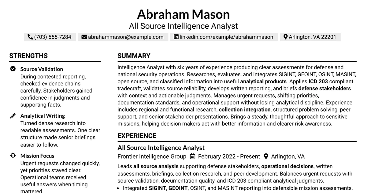 33 All Source Intelligence Analyst - Intelligence Analysis Resume Templates with Example