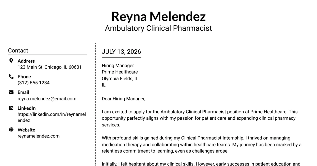 30+ Ambulatory Clinical Pharmacist Cover Letter Templates with Example 2026