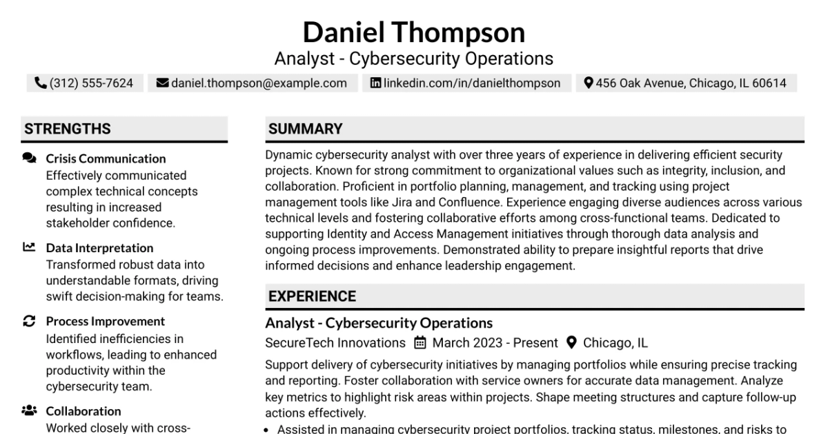 33 Analyst - Cybersecurity Operations Resume Templates with Example 2026 (ATS-Optimized)