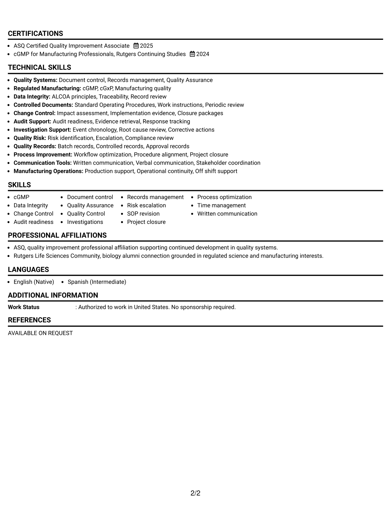 Resume Example Page 2