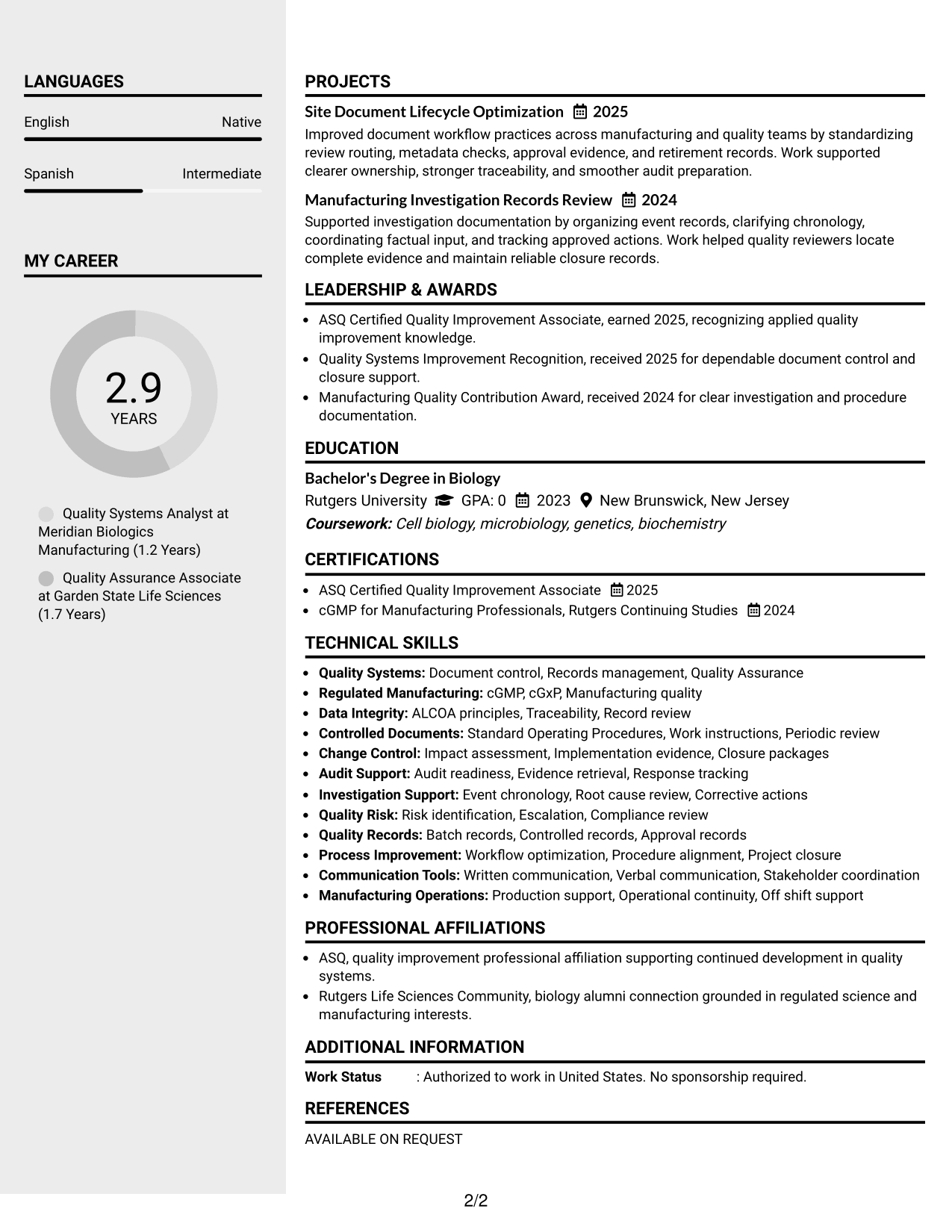 Resume Example Page 2