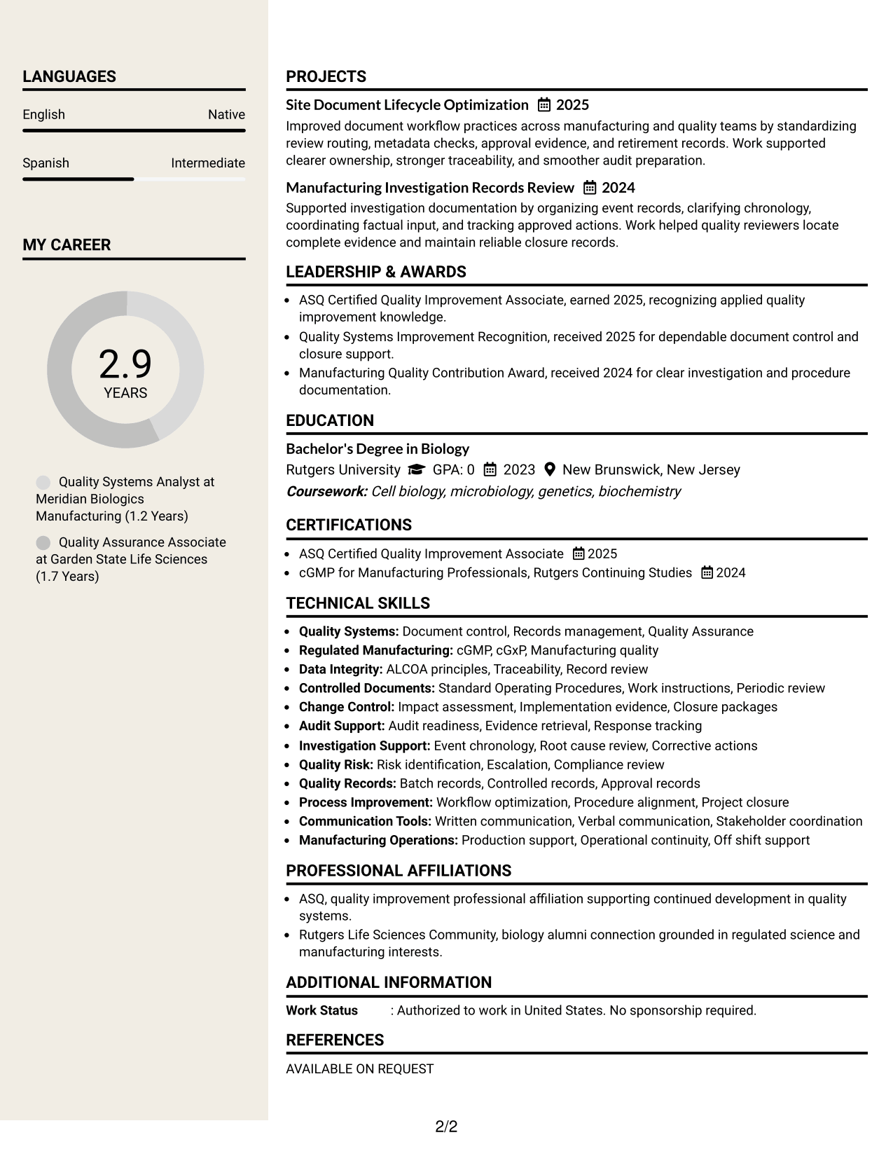 Resume Example Page 2