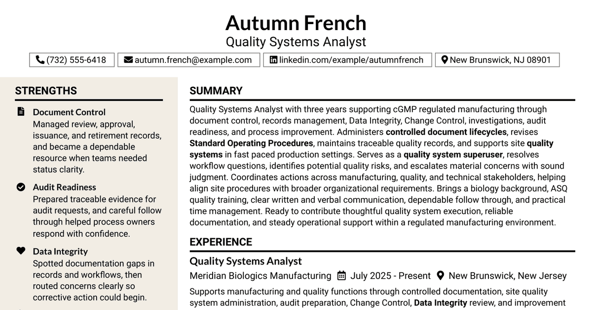 7 Analyst, Quality Systems Resume Templates with Example