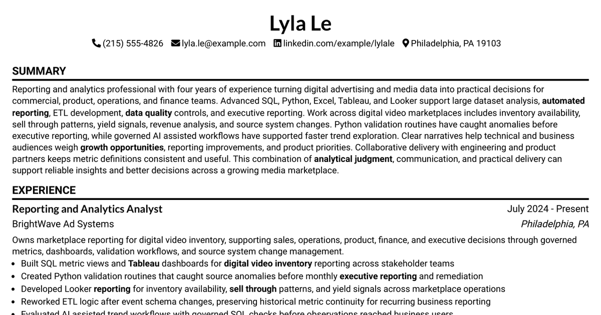 7 Analyst, Reporting & Analytics Resume Templates with Example