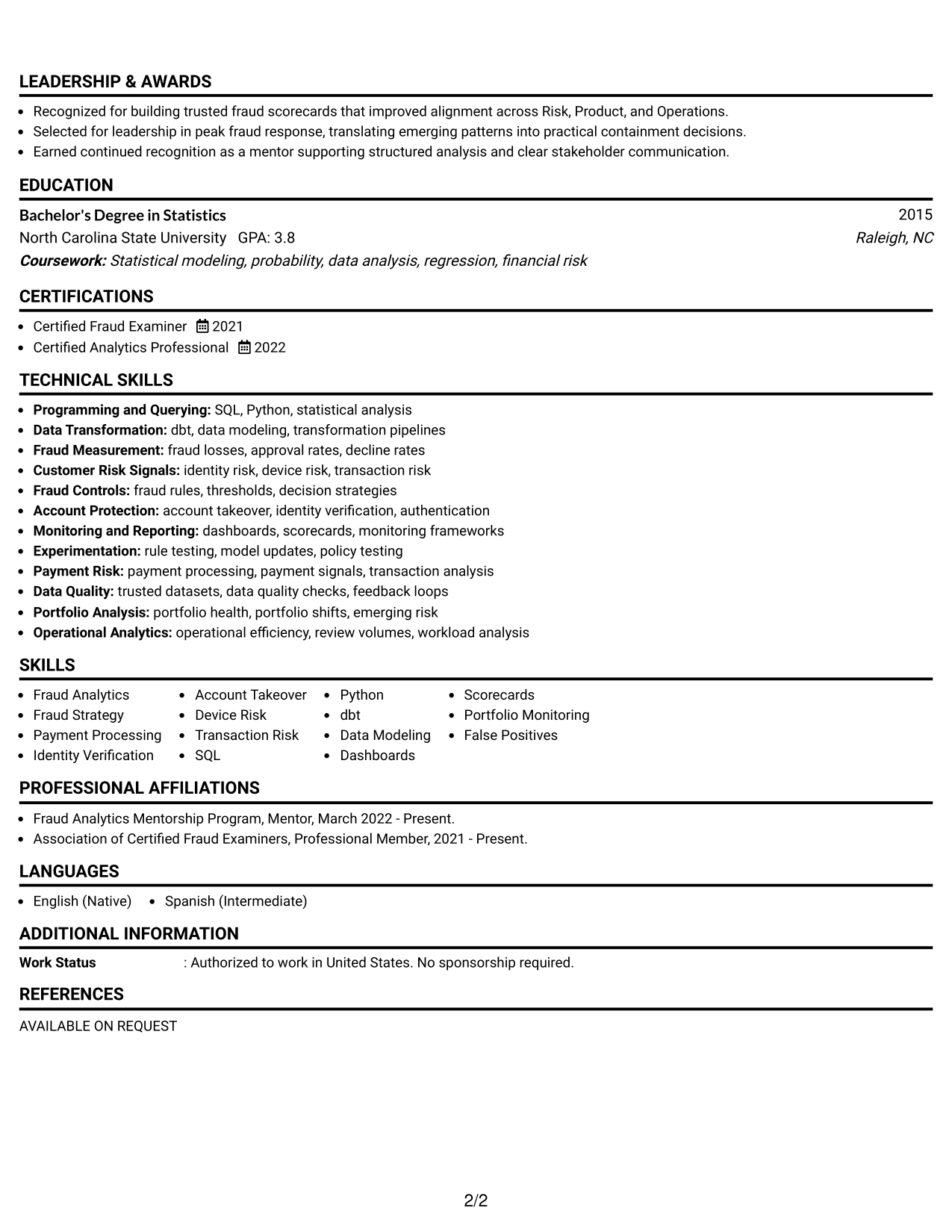 Resume Example Page 2