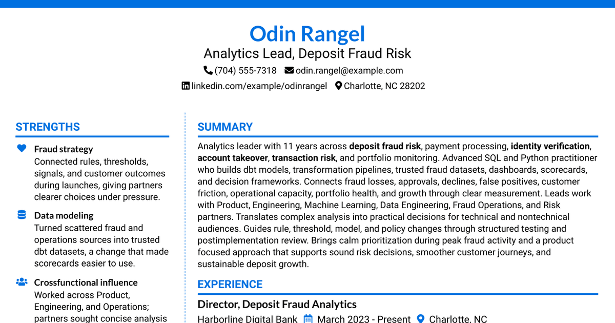 7 Analytics Lead, Deposit Fraud Risk Resume Templates with Example