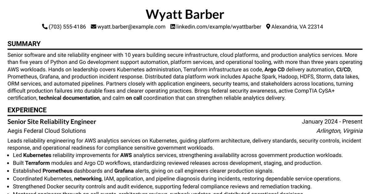 7 Analytics Sr Software Engineer (US Federal) Resume Templates with Example