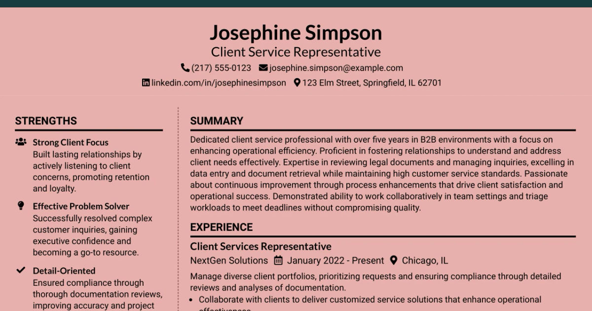 33 Annual Reports Client Service Representative Resume Templates with Example 2026 (ATS-Optimized)