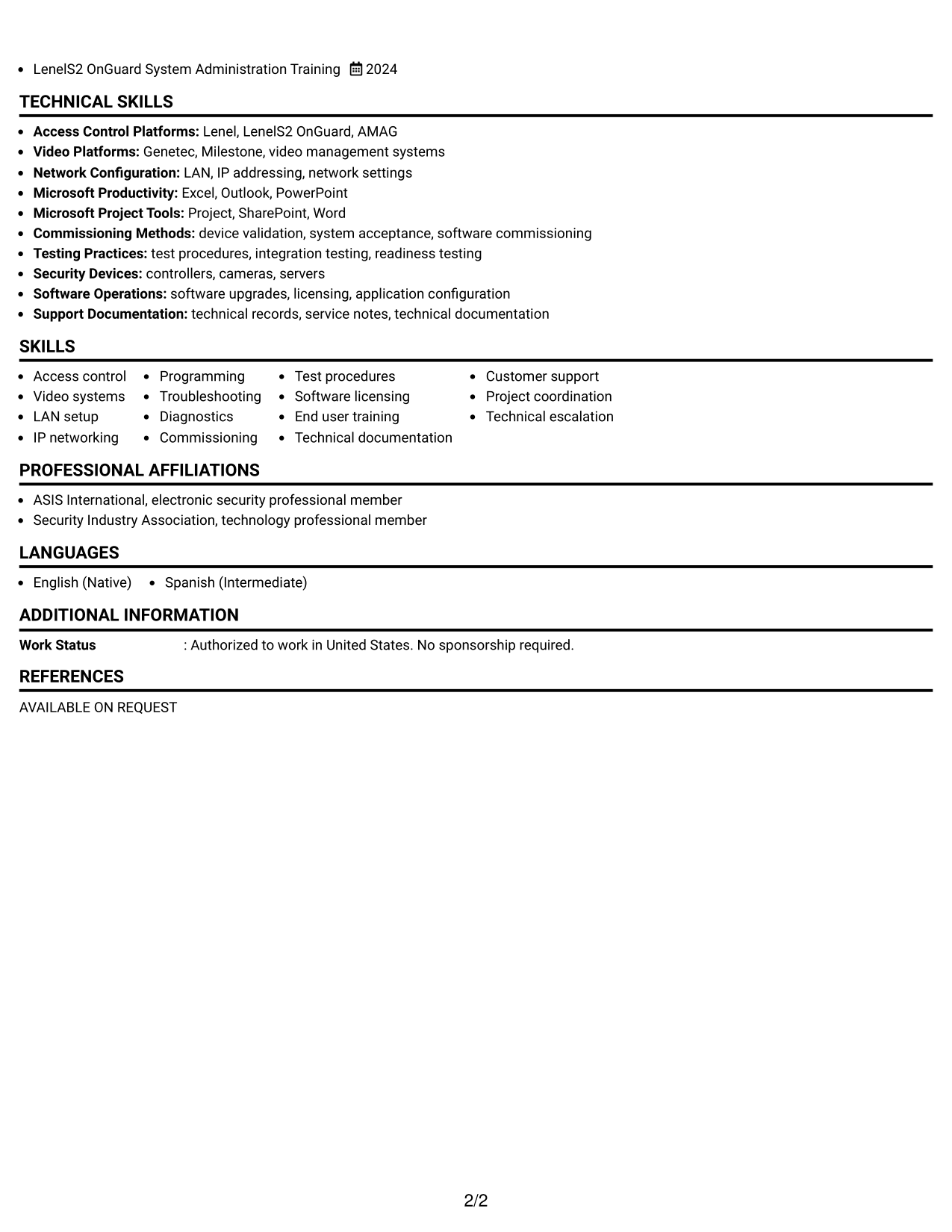 Resume Example Page 2