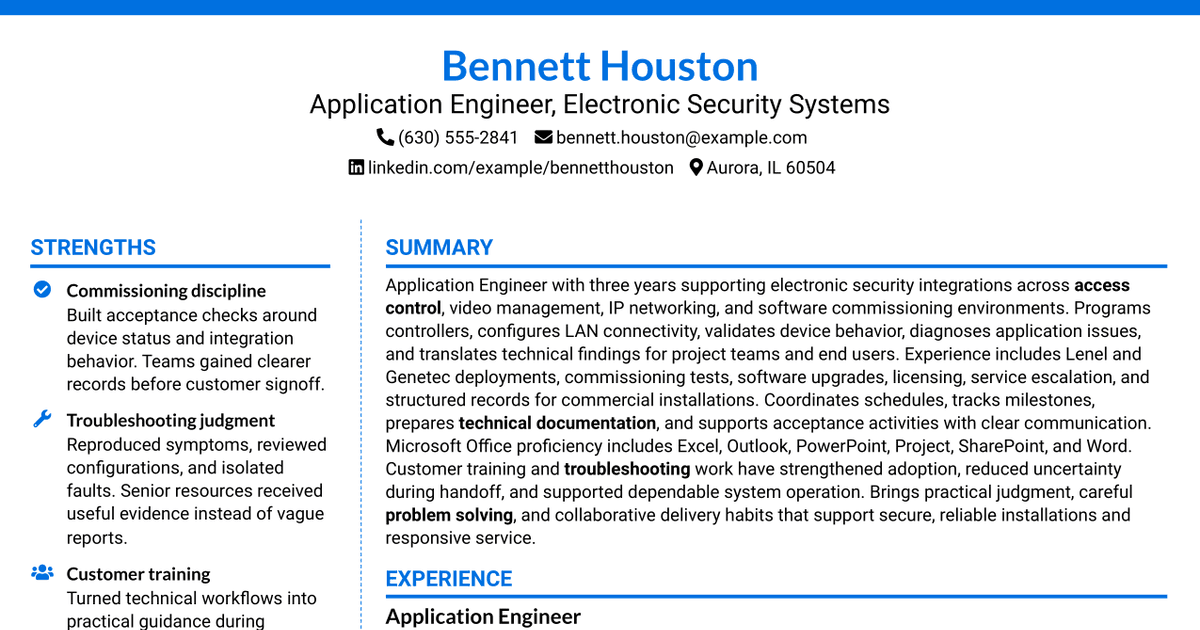7 Application Engineer - Electronic Security Systems Resume Templates with Example