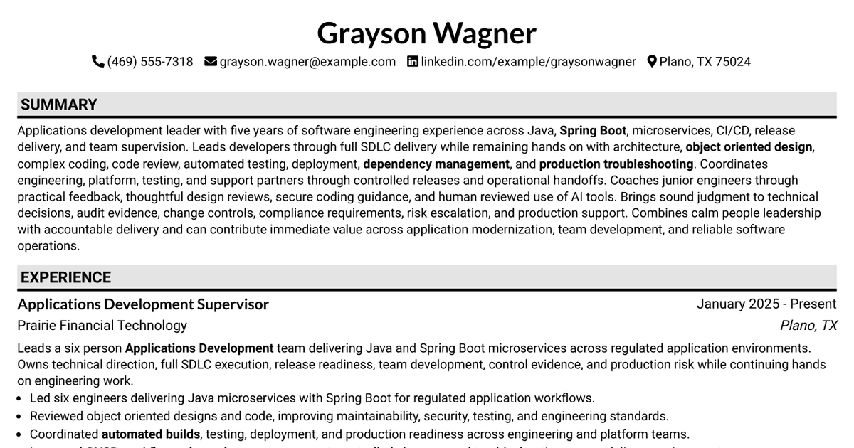 7 Applications Development Sr Supervisor Resume Templates with Example
