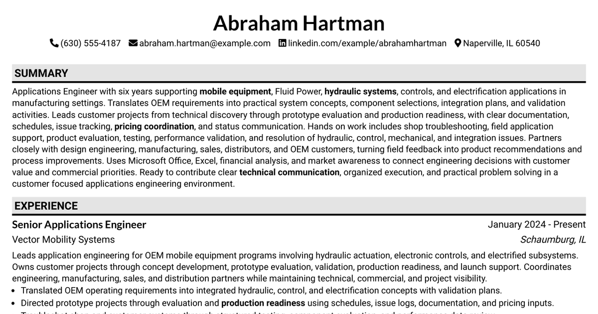 7 Applications Engineer - Electrification Resume Templates with Example