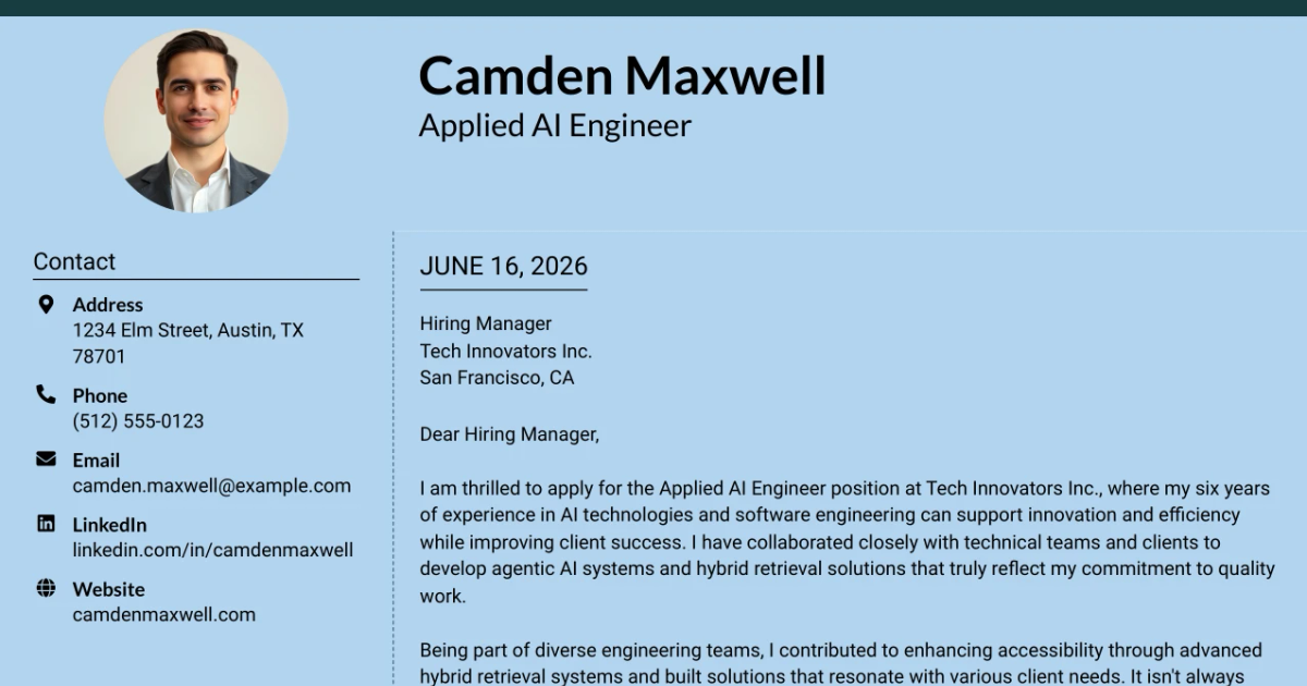 30+ Applied AI Engineer Cover Letter Templates with Example 2026