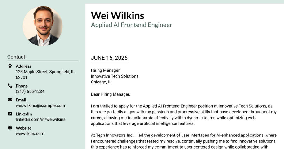 30+ Applied AI Frontend Engineer Cover Letter Templates with Example 2026