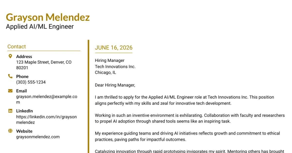30+ Applied AI/ML Engineer Cover Letter Templates with Example 2026