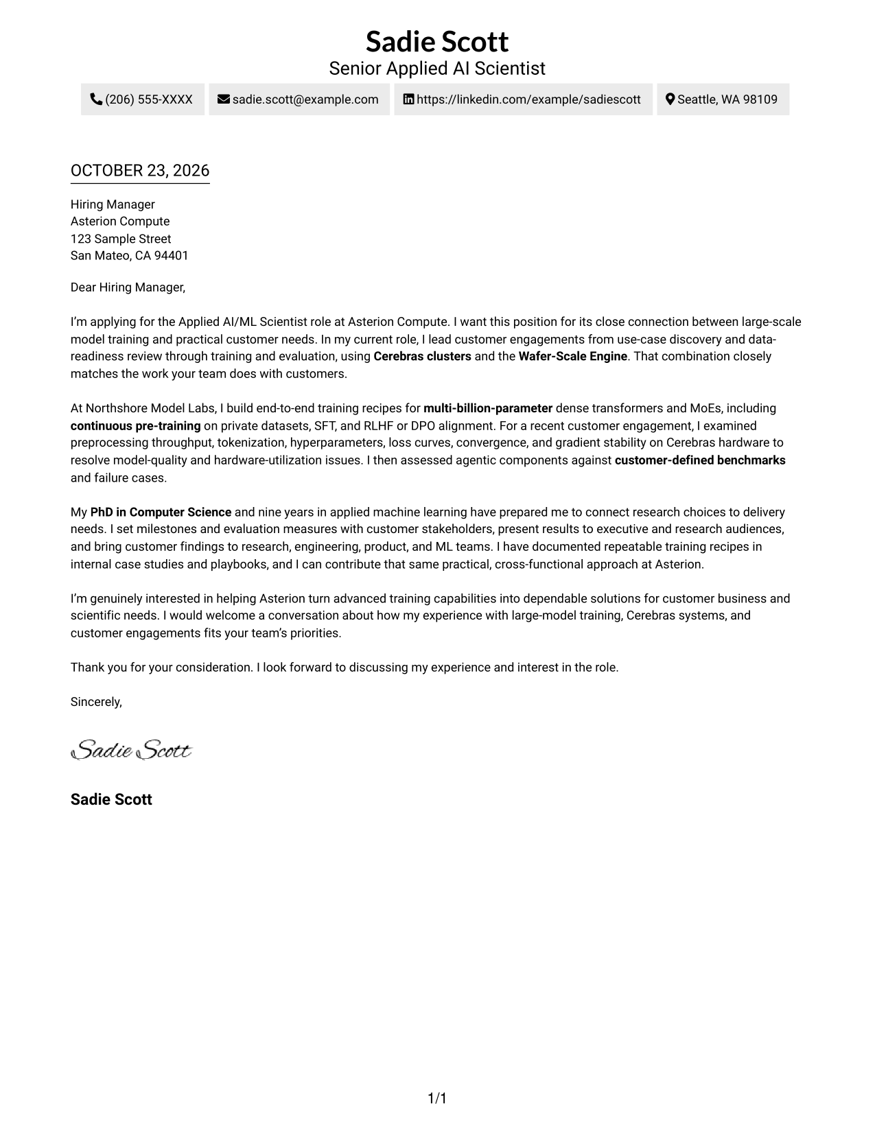 Cover letter example — page 1