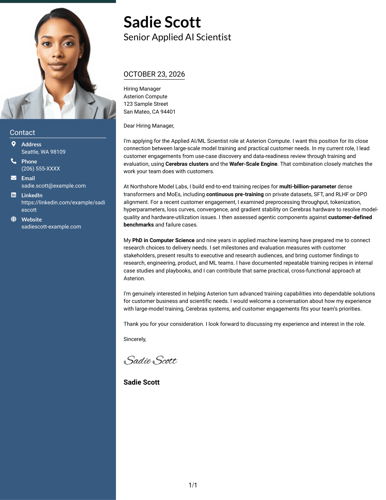 Cover letter example — page 1