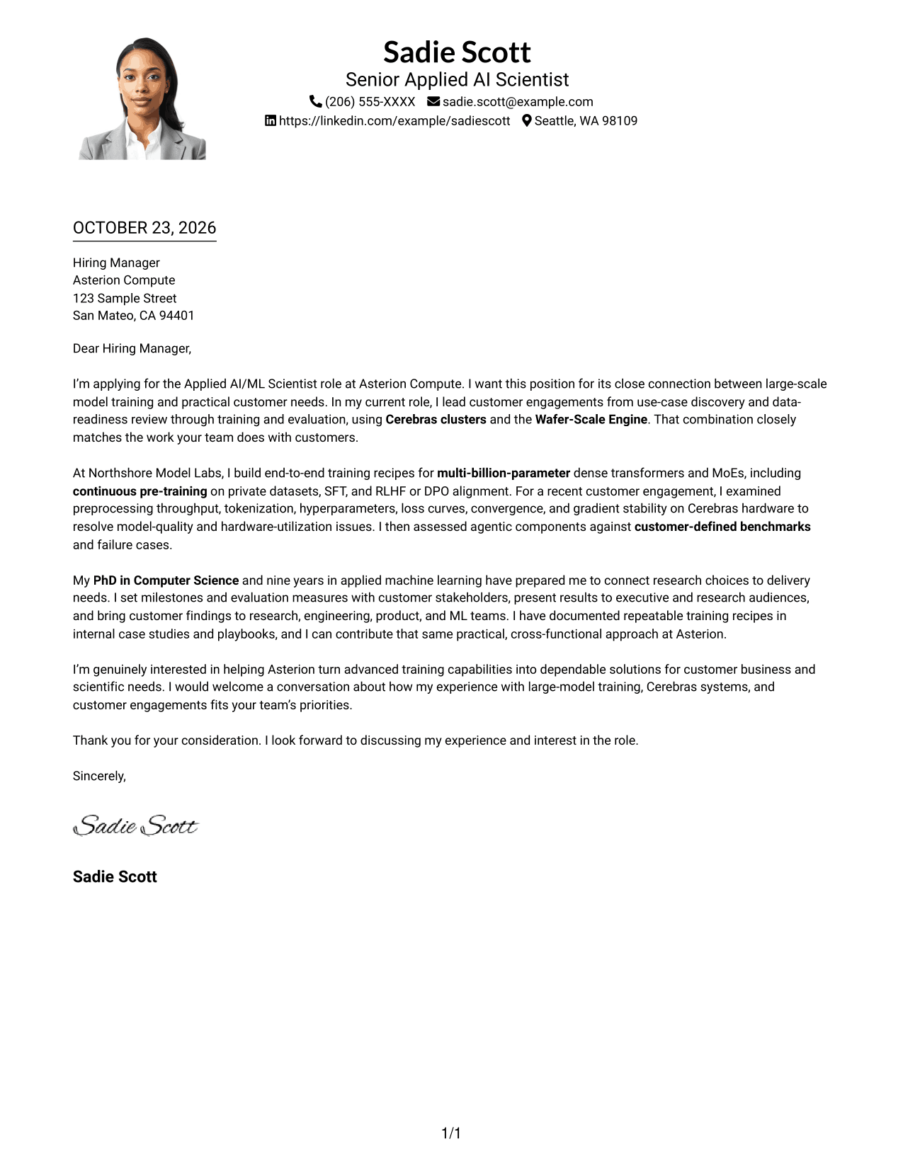 Cover letter example — page 1