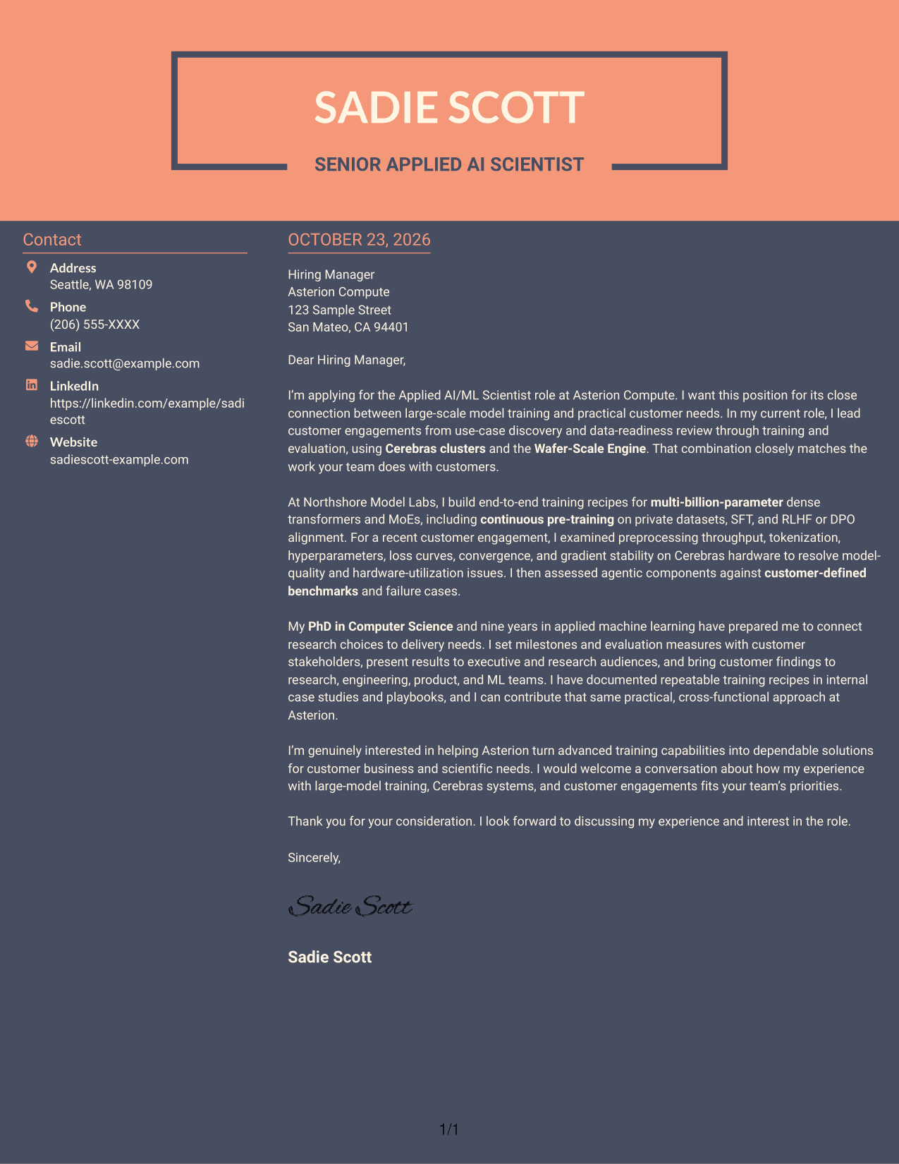 Cover letter example — page 1