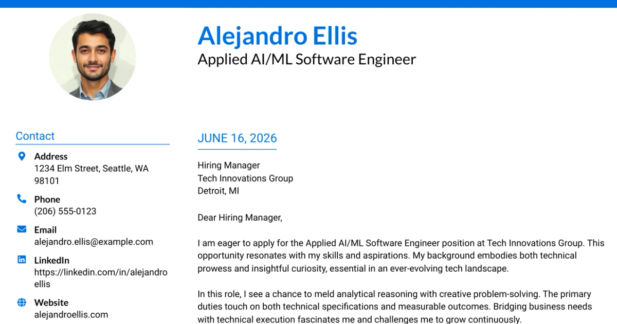 30+ Applied AI/ML Software Engineer Cover Letter Templates with Example 2026