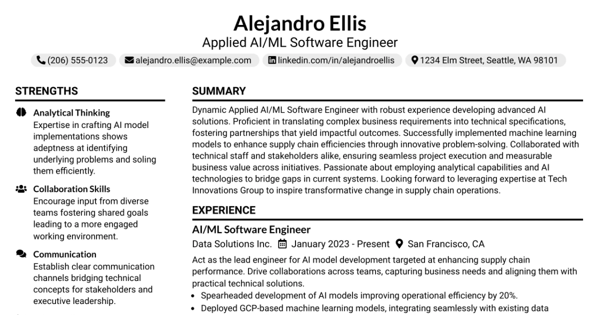 33 Applied AI/ML Software Engineer Resume Templates with Example 2026 (ATS-Optimized)