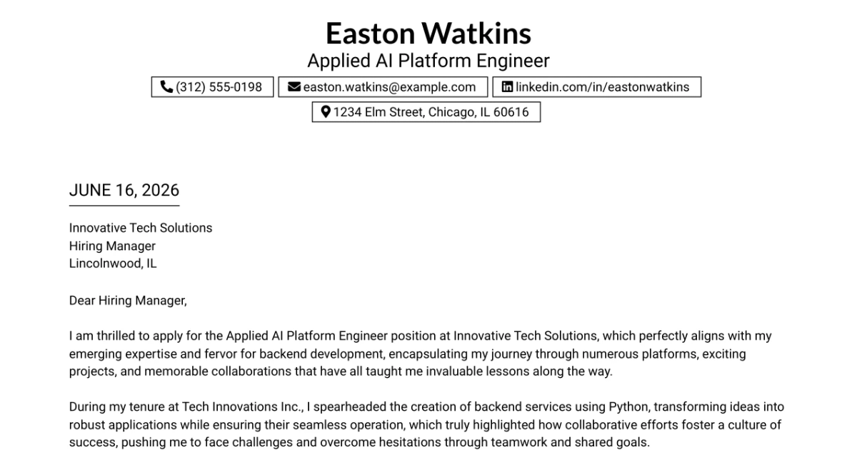 30+ Applied AI Platform Engineer Cover Letter Templates with Example 2026