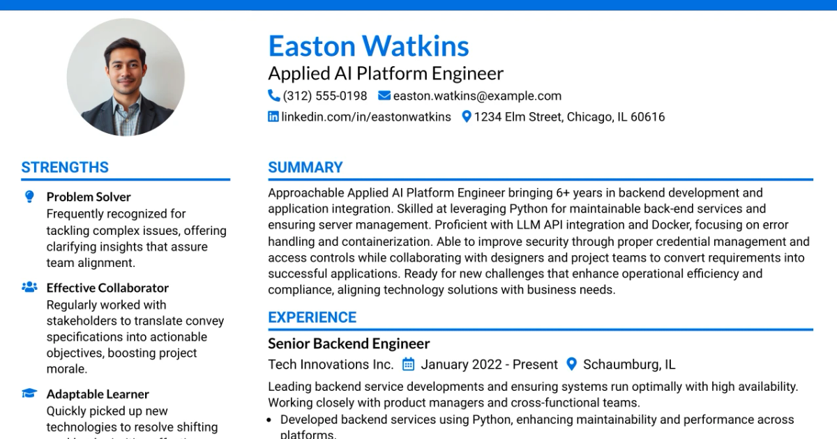 33 Applied AI Platform Engineer Resume Templates with Example 2026 (ATS-Optimized)