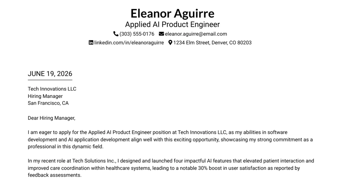 30+ Applied AI Product Engineer Cover Letter Templates with Example 2026