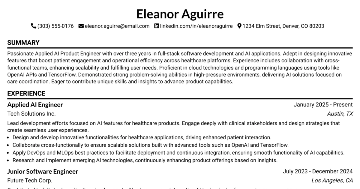 33 Applied AI Product Engineer Resume Templates with Example 2026 (ATS-Optimized)