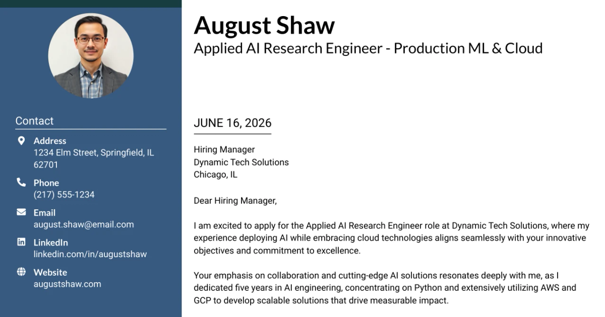 30+ Applied AI Research Engineer - Production ML & Cloud Cover Letter Templates with Example 2026