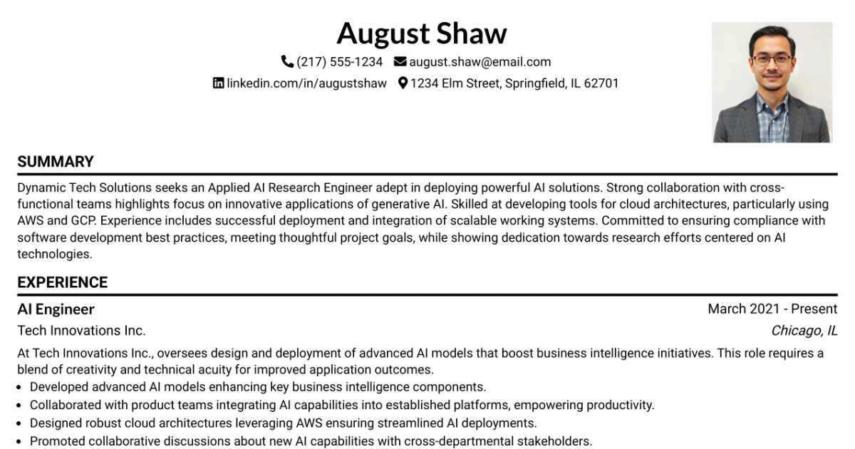33 Applied AI Research Engineer - Production ML & Cloud Resume Templates with Example 2026 (ATS-Optimized)