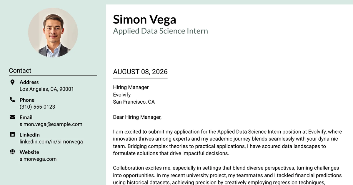 30+ Applied Data Science Intern Cover Letter Templates with Example 2026
