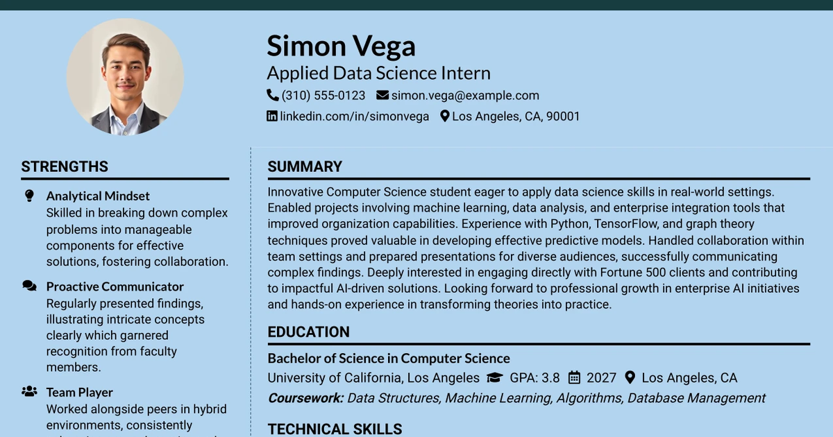 33 Applied Data Science Intern Resume Templates with Example 2026 (ATS-Optimized)