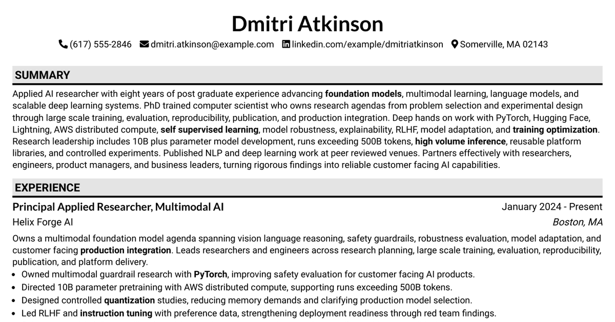 7 Applied Researcher 4 - AI Foundations: Multimodal Guardrails and VLM's Resume Templates with Example