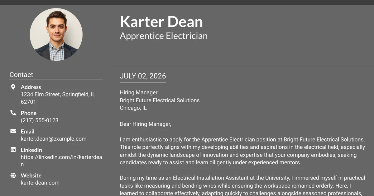 30+ Apprentice Electrician Cover Letter Templates with Example 2026
