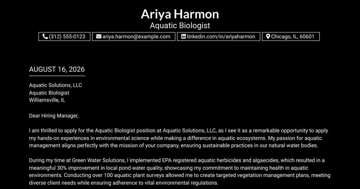 30+ Aquatic Biologist Cover Letter Templates with Example 2026