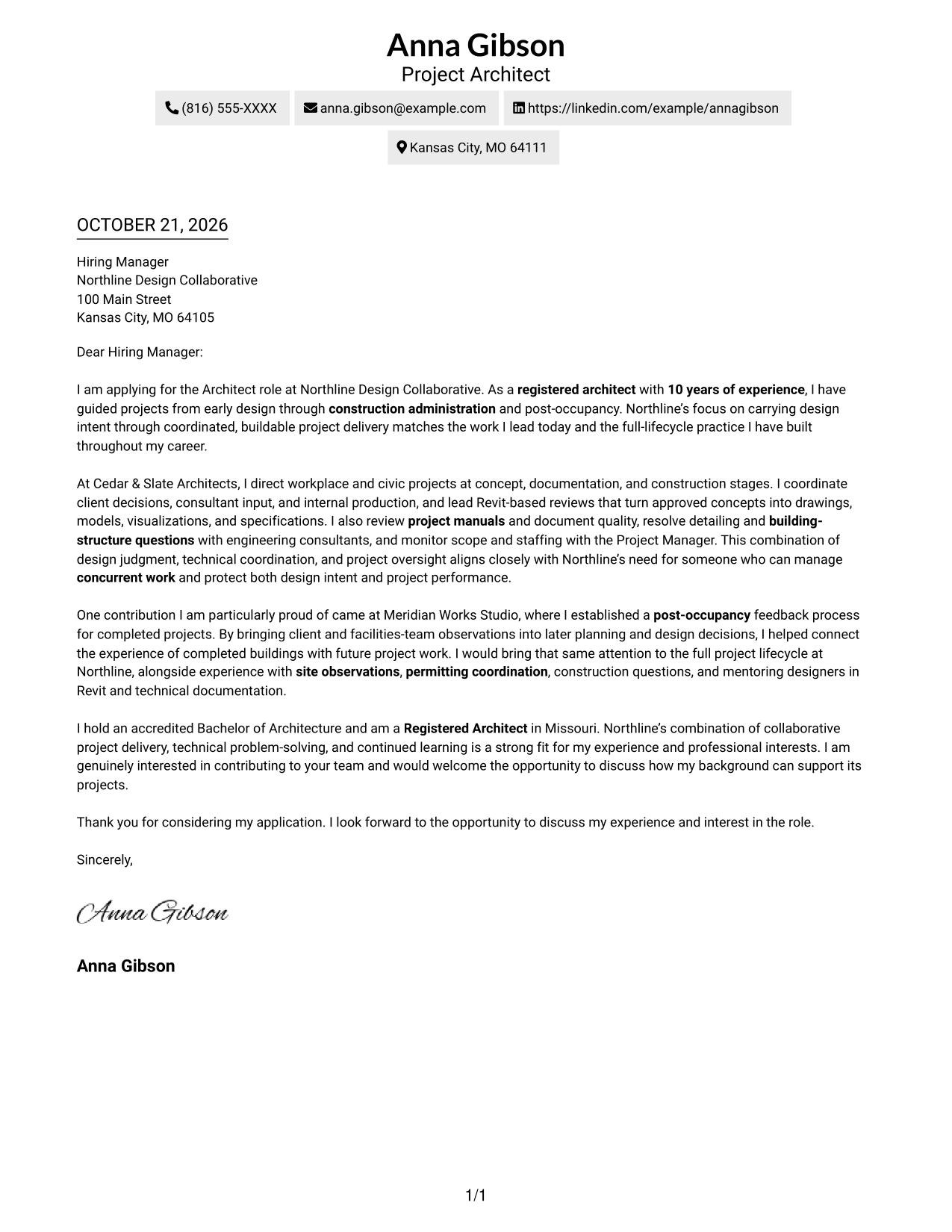 Cover letter example — page 1