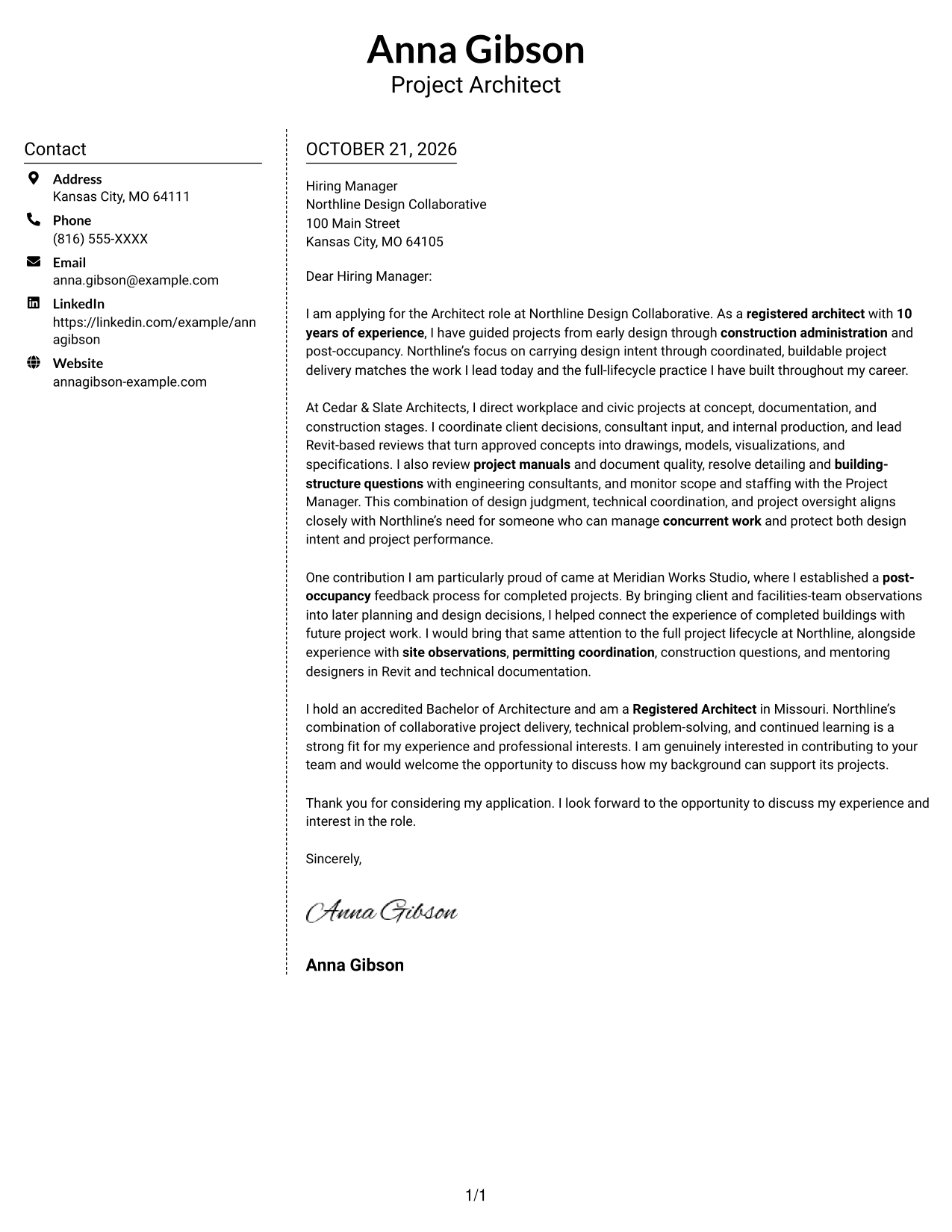 Cover letter example — page 1