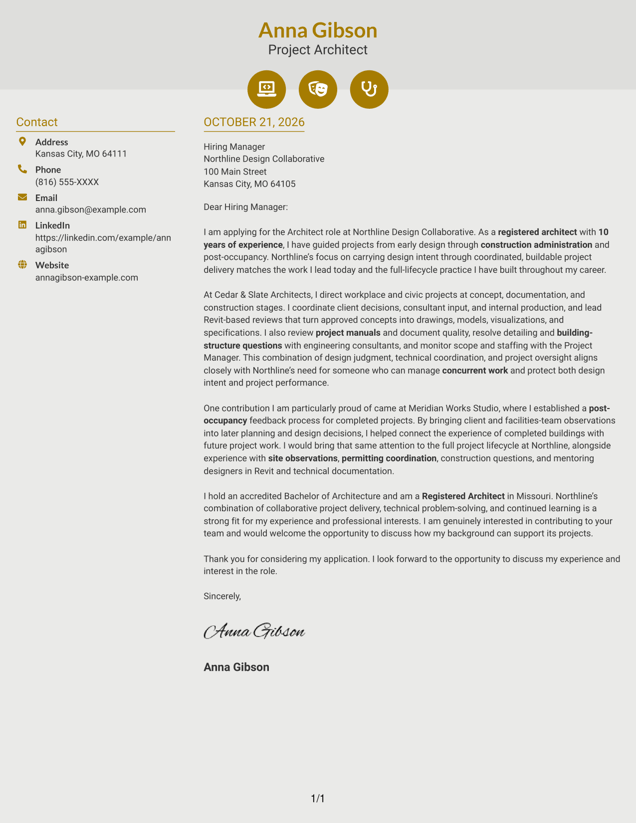 Cover letter example — page 1