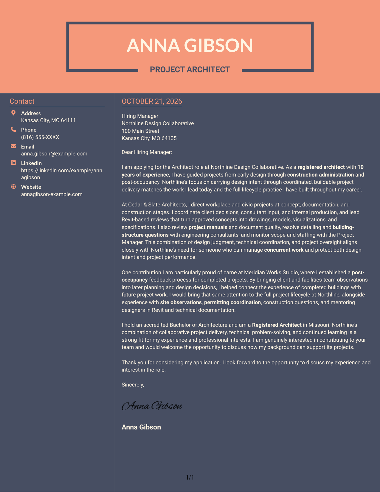 Cover letter example — page 1
