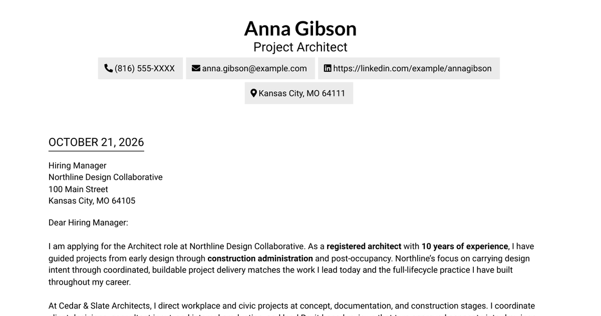 7 Architect - Architectural Project Delivery Cover Letter Templates with Example