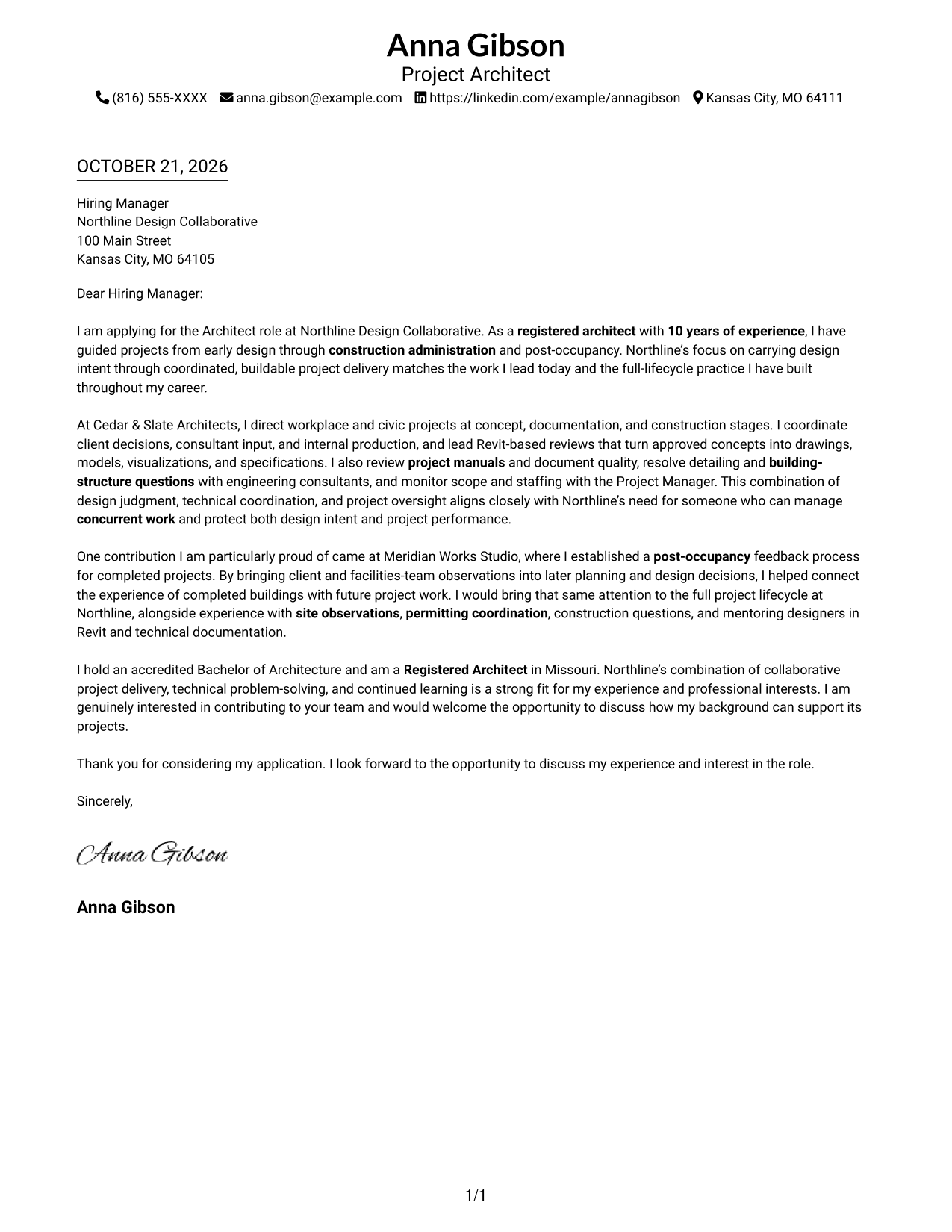 Cover letter example — page 1